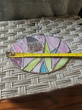 Vtg Stained Glass Decorative Homemade Hanging Floral Window Suncatcher