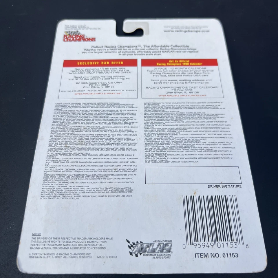 Nascar 50th Anniversary #13 Jerry Nadeau 1:64 Scale Die cast- 1998 - Image 2 of 4