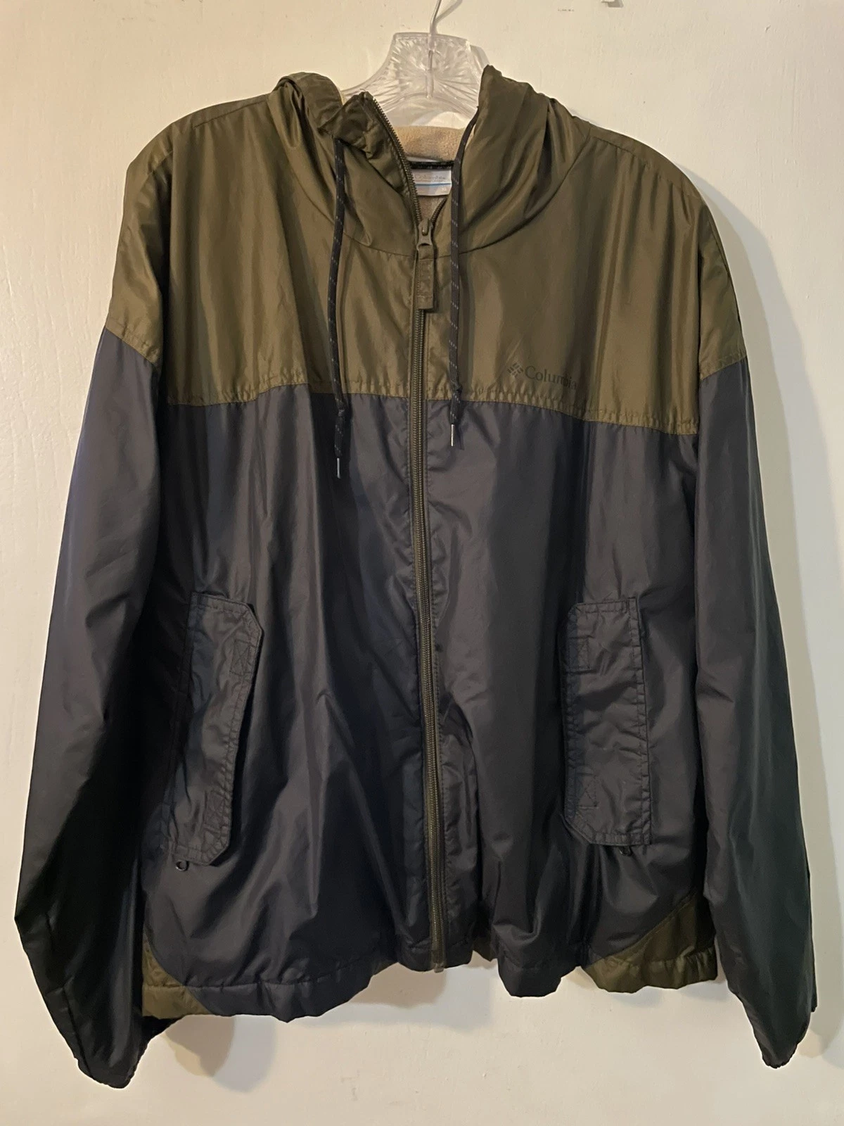 Women's FlashChallenger Fleece Lined Windbreaker Hoodie Jacket Olive & Navy SzXL