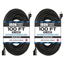Iron Forge Cable 2 Pack 100 Ft Black Extension Cord, 16/3, 100 Foot Extension Co