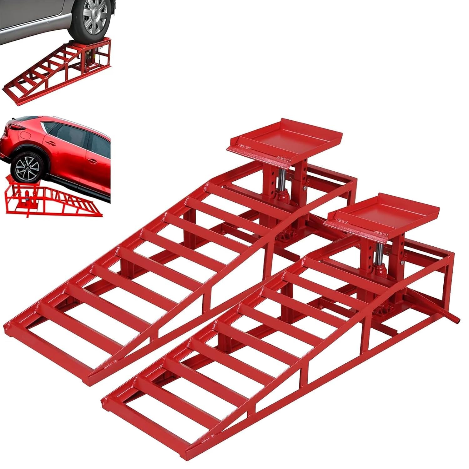 📶2 Packs Hydraulic Car Ramps 11000Lbs/5T Capacity Low Profile Car Lift Service 
