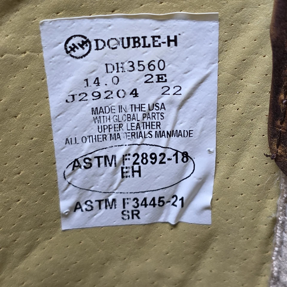 DOUBLE H MEN'S Sz 14 2E ICE Saddle Vamp Western Work Boots Broad Square Soft Toe - Image 4 of 4