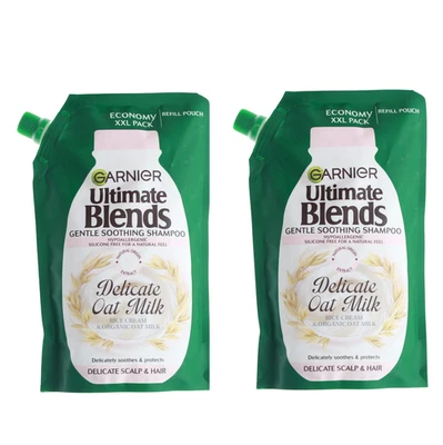 2x Garnier Ultimate Blends Delicate Oat Milk Shampoo Refill Pouch 500ml