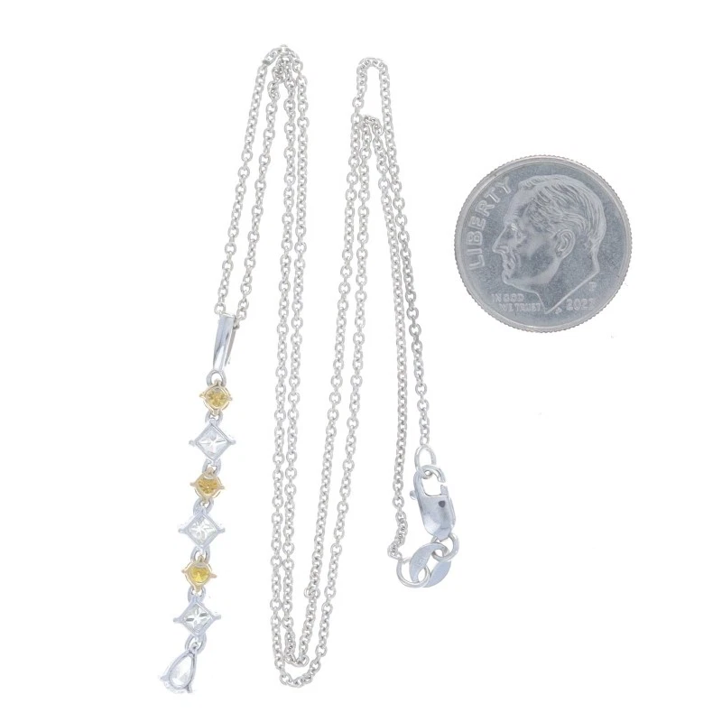 Collar de viaje de diamantes amarillos de platino y oro 16 1/2" 14k pera 1,10 ctw tratado Foto 3 de 4