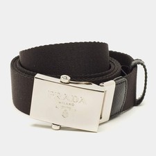 Prada Logo Plague Belt Black Fabric