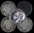 x5 90% Silver Dimes, Seated Dime + Barber Dimes + 1 Proof Roosevelt, 0.50FV #687
