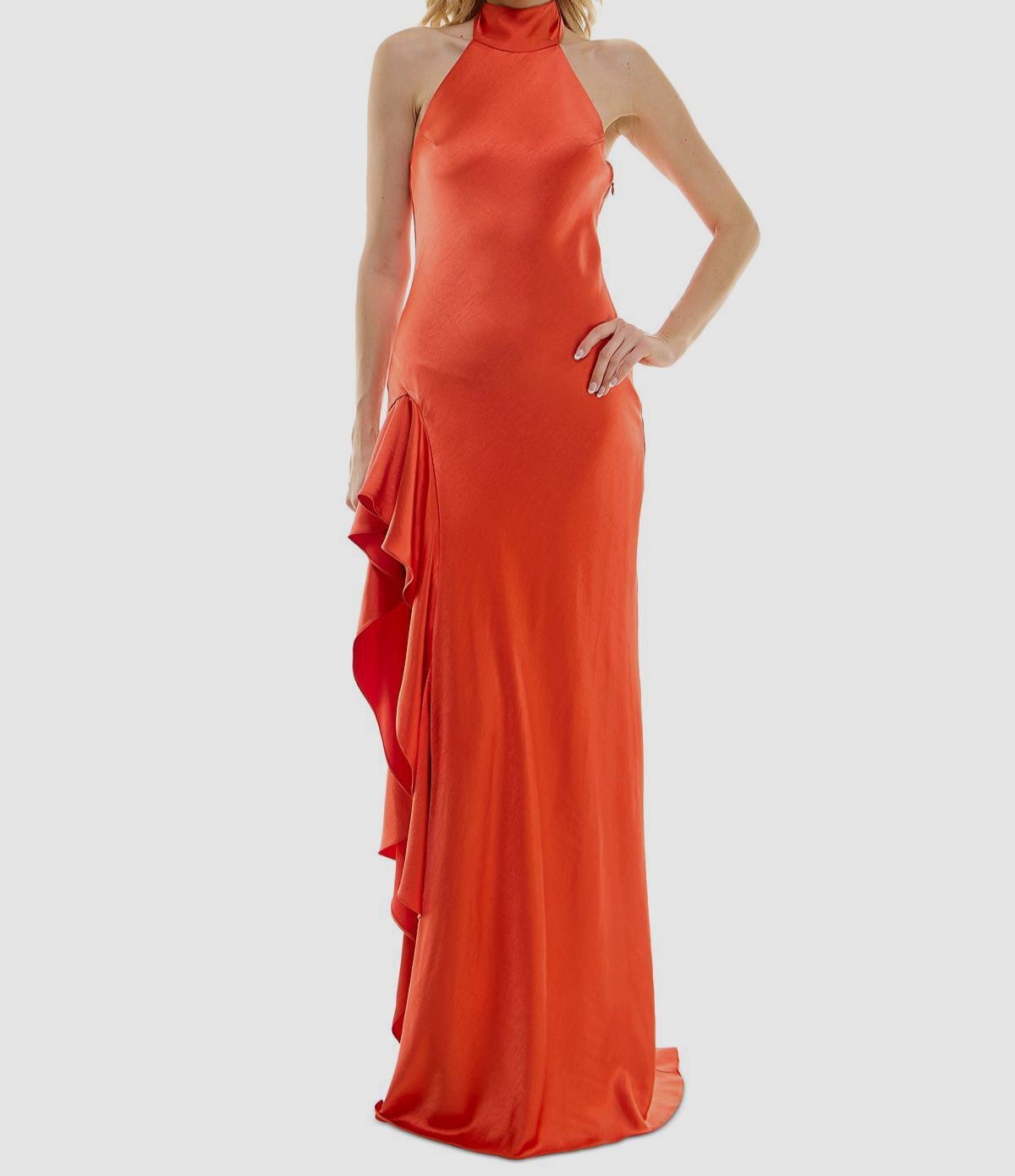 Taylor Women's Orange Ruffled Halter Sleeveless Dress Size 12