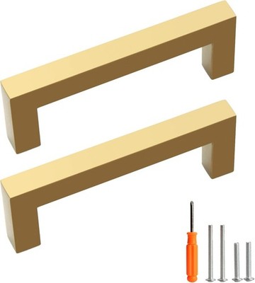 30 Pack Gold Square Cabinet Pulls - 3.75'' Stainless Steel Drawer Handles