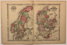 Sweden, Norway, Denmark, Sleswick & Holstein, Hand‑Color  A.J. Johnson 1867 Map
