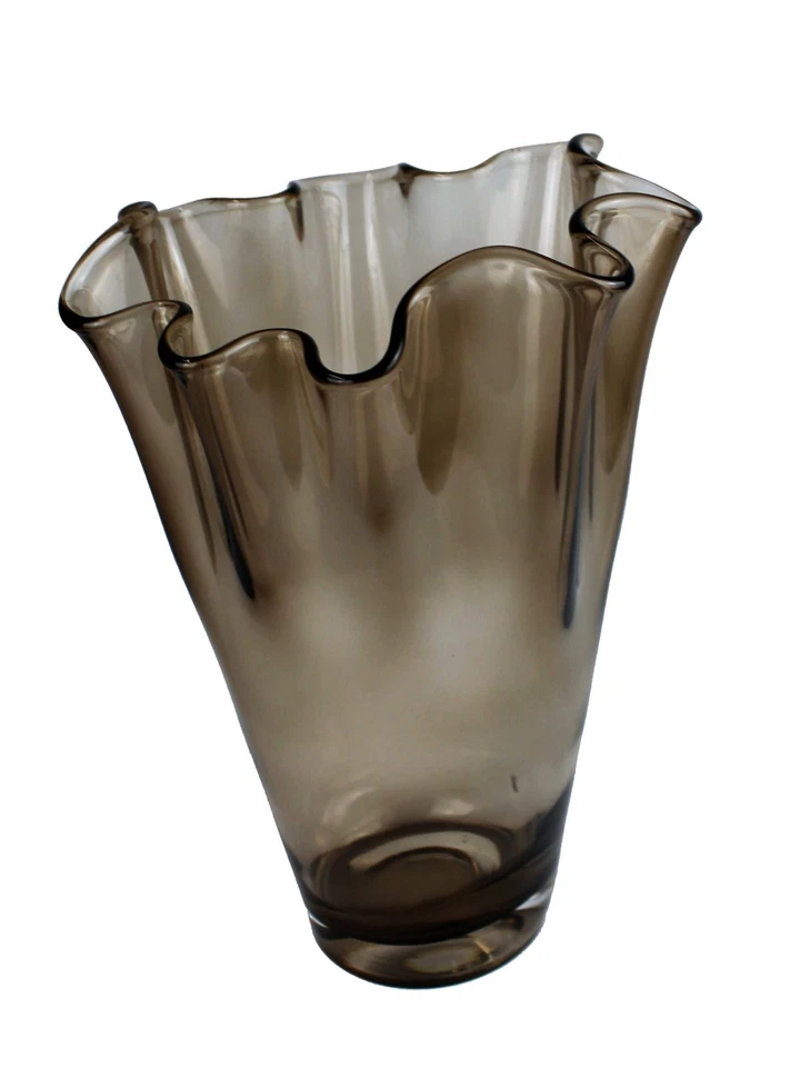 Vase Glas gewellt braun Glasvase Blumenvase mundgeblasen Signature Tischvase - Bild 3 von 4
