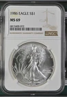 1986 Bullion Silver Eagles NGC MS-69