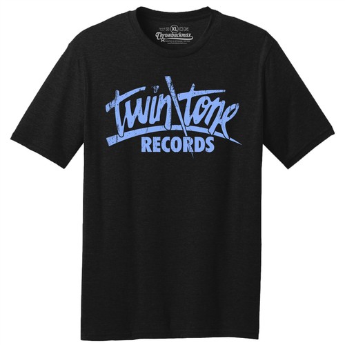 Throwbackmax TwinTone Record Label Classic Cut, Premium Tri-Blend Black T-Shirt