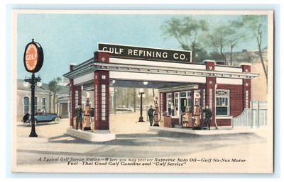 A Typical Gulf Service Station Supreme Auto Oil Gas Pumps Advertising Postcard
