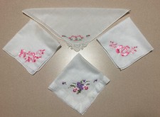 Lot Of 4 Vintage Floral Hankies Cutter Crafts Granny Cottage Core Farm Pinks