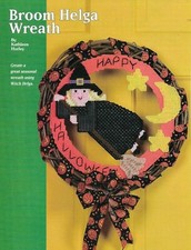 BROOM HELGA WREATH WITCH HALLOWEEN PLASTIC CANVAS PATTERN INSTRUCTIONS