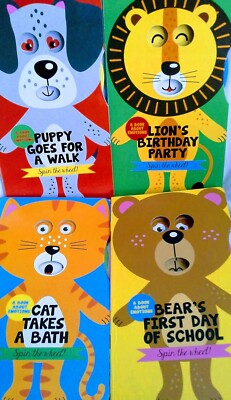Spin the Wheel! A Book About Emotions Bear, Cat, Puppy, Lion  CHOICE - 4 NEW!