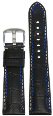 26mm XL Panatime Black Leather Watch Band w Gator Print For Panerai Radiomir