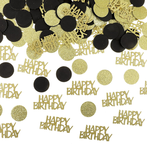 200 Piezas Confeti de Fiesta de Feliz Cumpleaños, Brillo Dorado y Negro Mesa de Cumpleaños Con