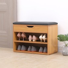 Shoe Bench Hallway Wooden Rack Storage Cabinet Cushion Seat Organiser (Pine)