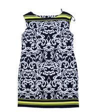 Jessica Howard Womens Black White Paisley Sleeveless Boat Neck Shift Dress L