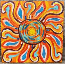 Original Painting Sun Oil Abstraction Hand Painted Impasto Modern Art 8x8 inches