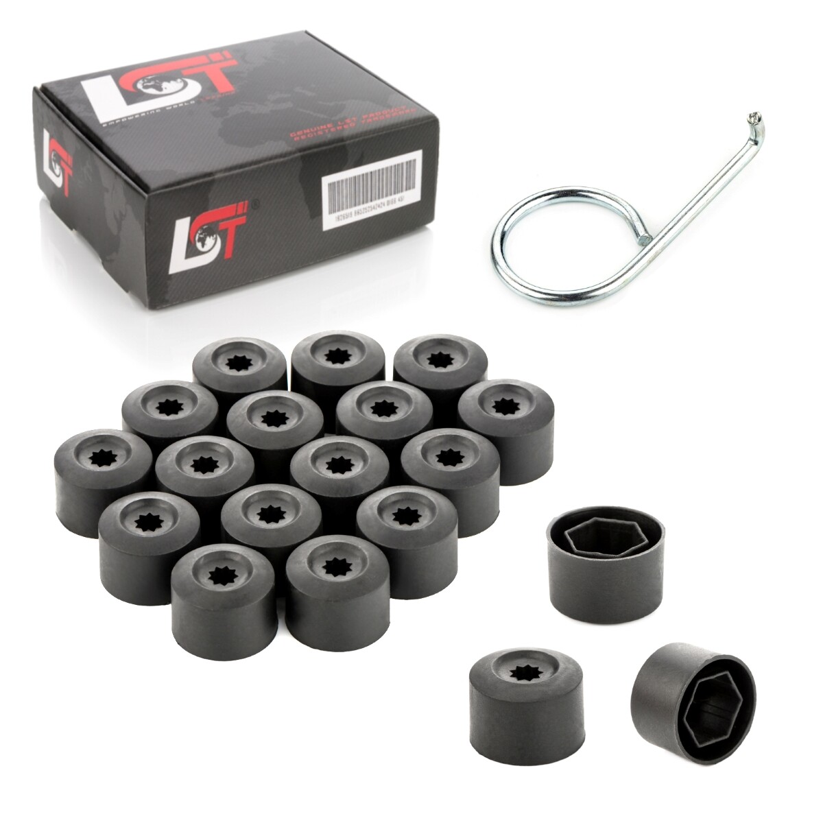 20X Wheel Nut Cover Hex Caps 17Mm Black For VW Lupo Passat