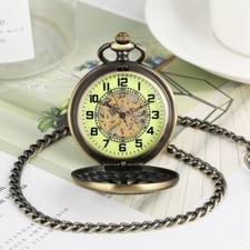 Mens Vintage Mechanical Pocket Watch Luminous Full Hunter Skeleton Design Windup