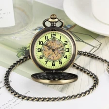 Mens Vintage Mechanical Pocket Watch Luminous Full Hunter Skeleton Design Windup
