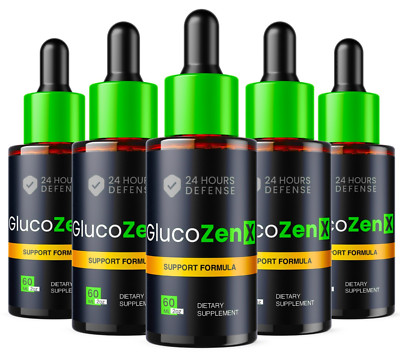 GlucoZenX Drops Official Gluco Zen X 6 Liquid Natural Formula (5Pack) (2oz 60ML)