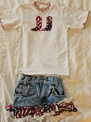Girls Festive American Shirt and Skirt Set US SIze 4T Girls Apparel/ 4th of July - Image 1 of 4