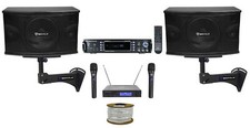  2 Rockville KPS10 Karaoke Speakers Bluetooth Amp Wall Brackets 2 Wirelss Mics