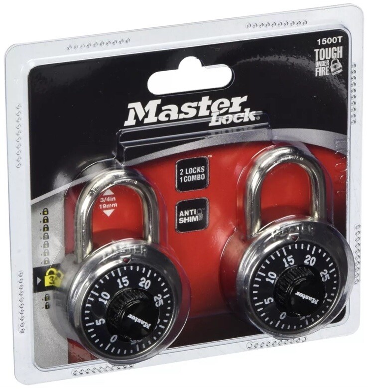 NEW Master Lock 1500T 2-Pack Matching Combination Padlocks Lock Locker SHIPS NOW