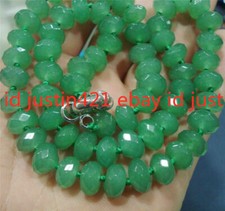 Natural 5x8mm Faceted Green Jade Roundel Gemstone Beads Necklace 18" AAA