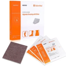 Silver Calcium Alginate Wound Dressing Pad, 4’’x5’’ Patch, High Absorbency No...