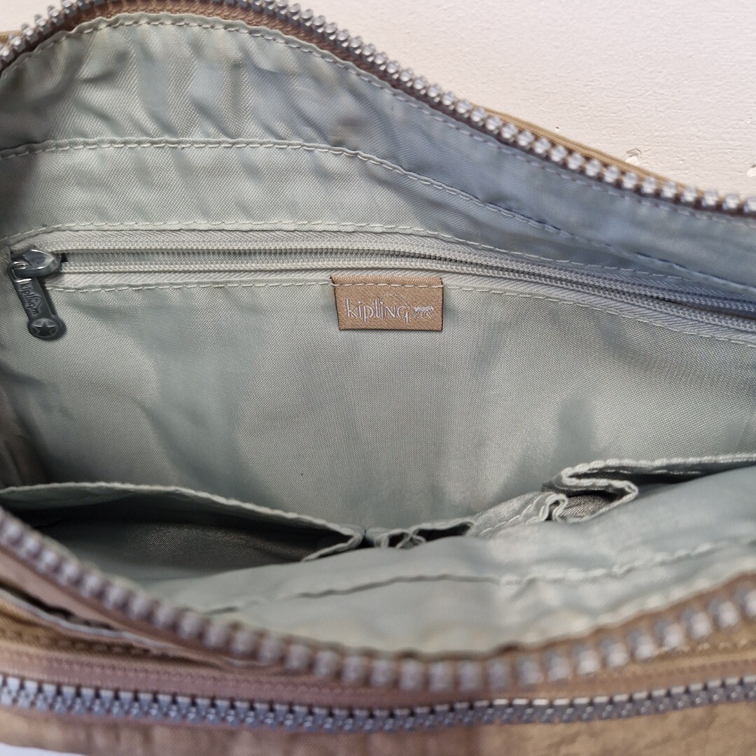 Unisex KIPLING Khaki Multi Compartment Shoulder Bag With Monkey Keyring