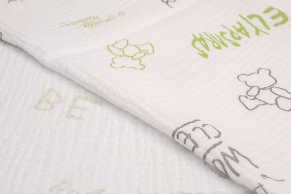 Хлопковый муслин с принтом, 2 марлевые ткани, плюшевые мишки с надписями 50 x 130 см - Изображение 3 из 4