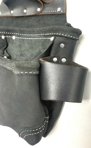 Black Professional Single Tool Belt Genuine Leather 3 Large pocket Hammer Loop - 第 5/6 張圖片