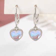 Creole pendant heart colorful real silver 925 women hoop moonstone earrings