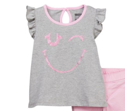 NWT TRUE RELIGION Sz6Y GIRL'S 2PC SET WINK GRAPHIC RUFFLE TOP