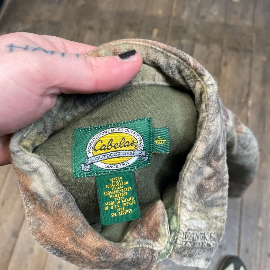 Cabelas Real Tree Shirt Mens Heavyweight Y2K Camo Button Down Top, Green, Large image 8