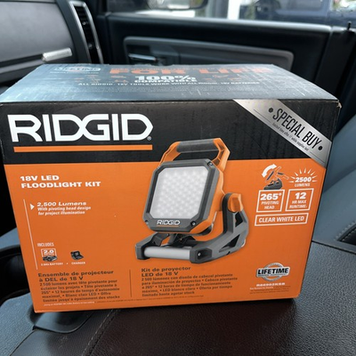 #ad Brand New in Box Ridgid 18V Cordless Flood Light Kit with 2.0 Ah BatteryCharger $100.00