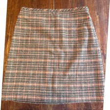 Talbots Plaid A-Line Mini Skirt Womens 6 Pink Tan Wool Blend Tweed VN5238
