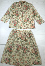 Vintage Alfred Dunner Skirt Blazer Set 18 Floral Linen Blend Mom 80s Made In USA