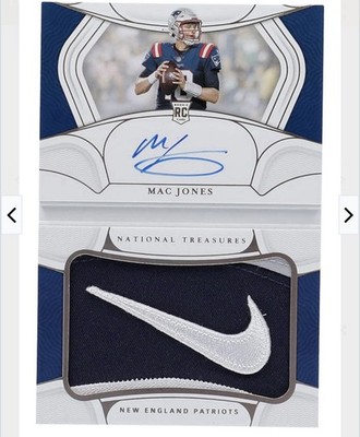 MAC JONES 2021 NATIONAL TREASURES JUMBO SIGNATURES RC #/2 NIKE SWOOSH 