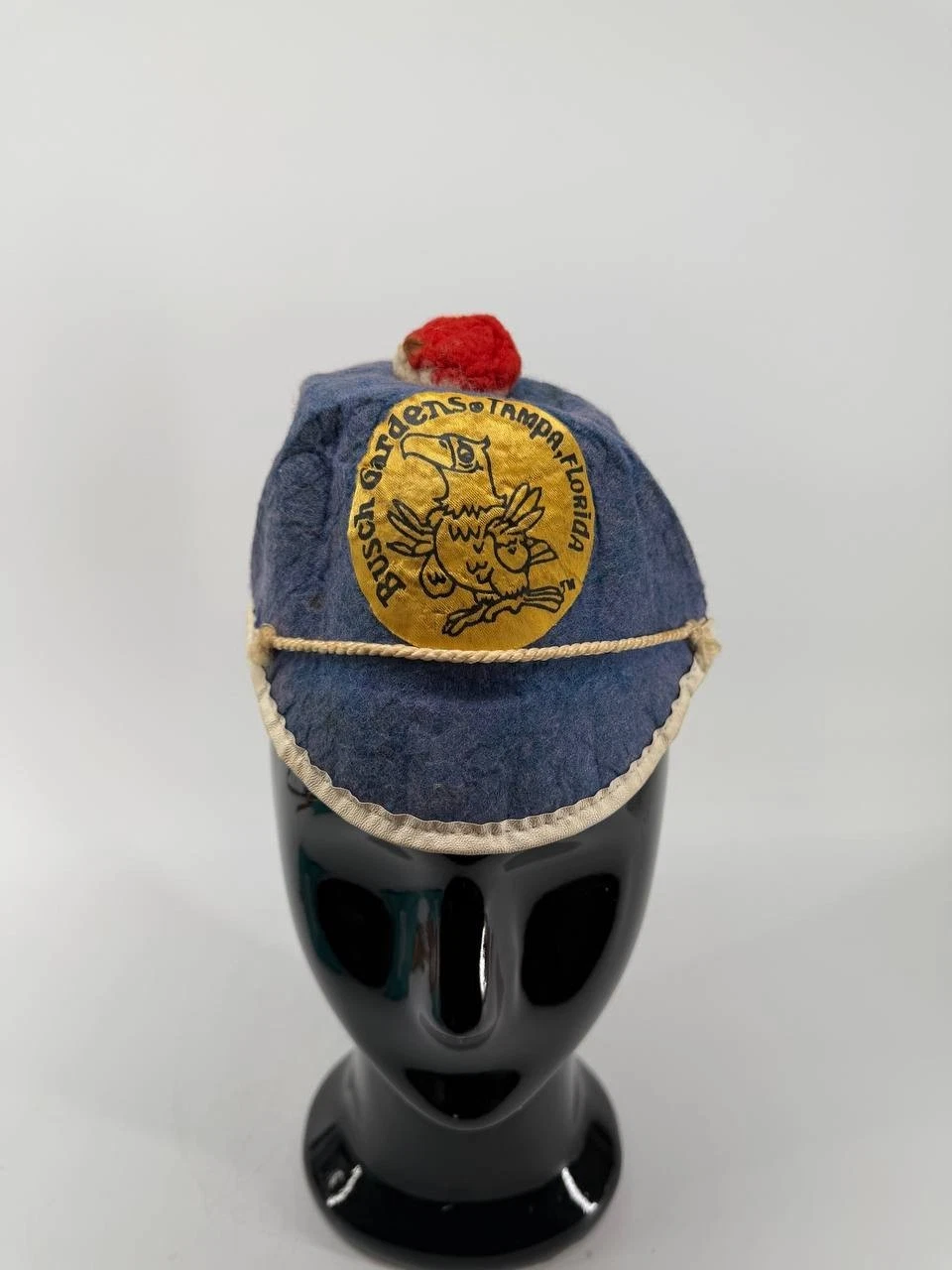 Vintage Baby Busch Gardens Tampa Florida Felt Beanie Cap Pom Pom Blue Hat USA