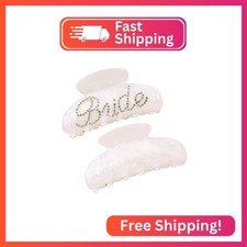 2Pcs Bride Claw Hair Clip,  Bride White Acrylic Hair Clips with Rhinestone Logo,