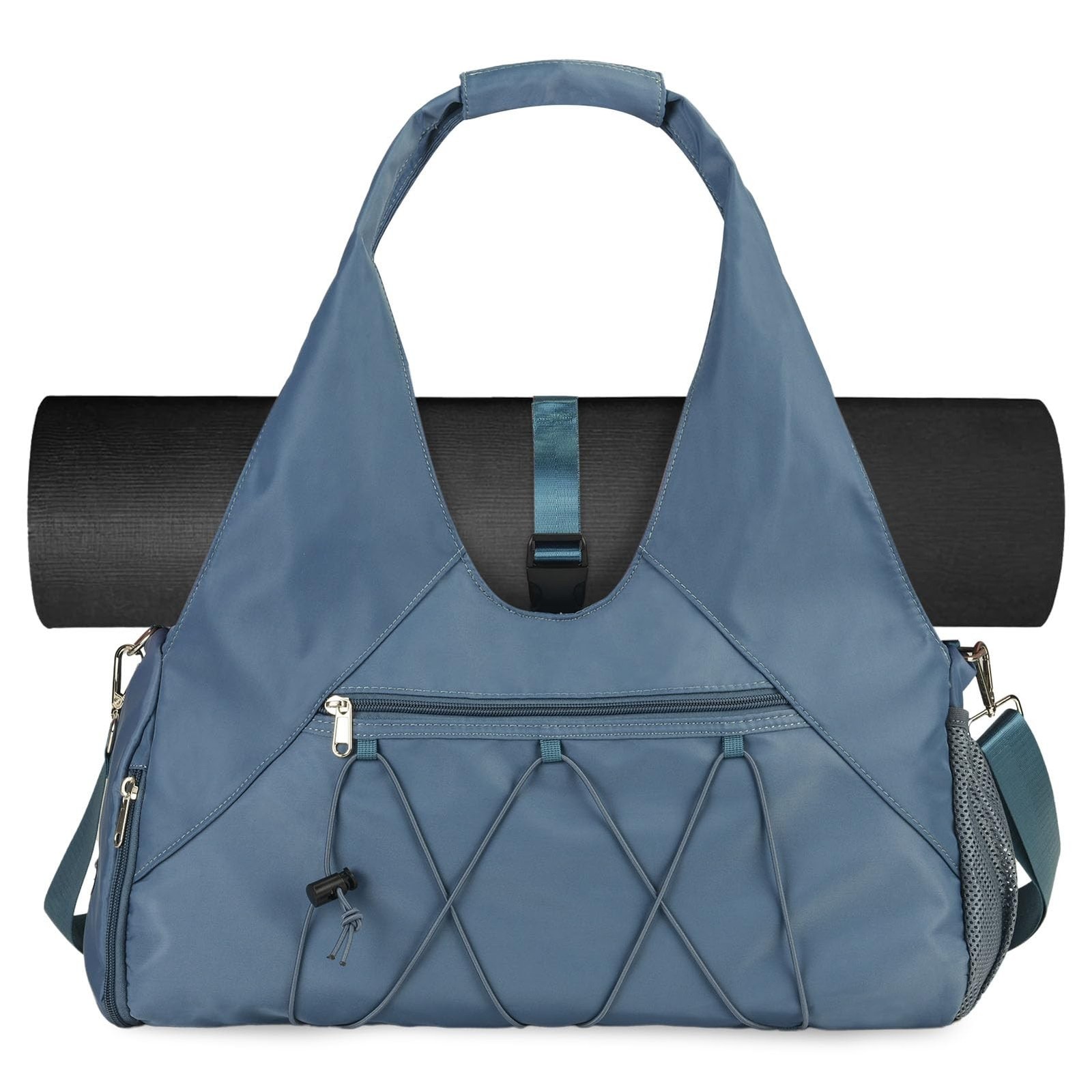 Gym Bag For Women With Yoga Mat Holder, Blue | Shoe Compartment, Wet Dry Stor...