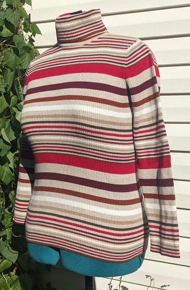 Vintage 00s Relativity Striped Cotton Autum Turtleneck Sweater Women's Sz Large - Image 4 of 4