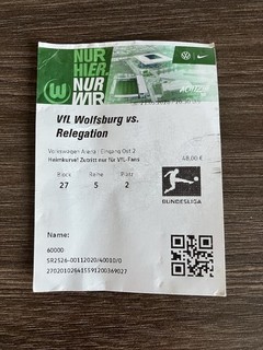 Sammler Ticket Eintrittskarte VFL WOLFSBURG SC PADERBORN 07 Relegation 2026