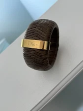 Rare Christian Dior Vintage Braided Leather Bangle Bracelet Gold Hardware